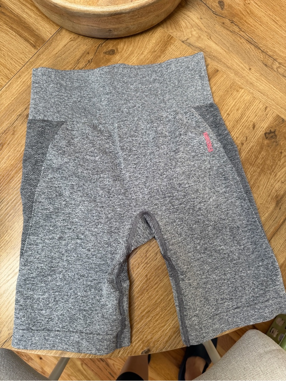 Gymshark Gray Seamless High-Rise Bike Shorts with Pink Logo